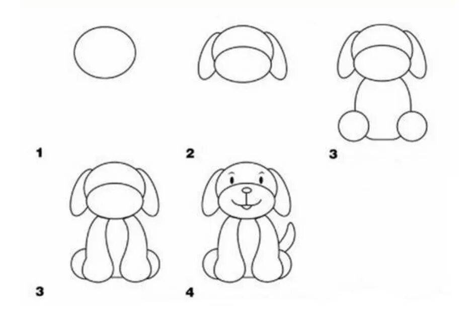 Пошаговое рисование для детей. Схема рисования собаки. Поэтапное рисование собаки в старшей группе. Схема рисования собаки для детей. Рисуем собаку с детьми