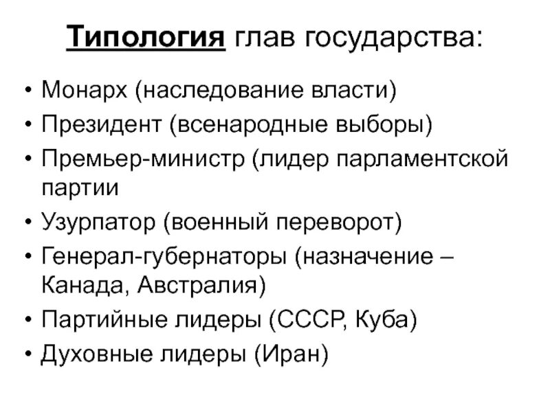 Типы наследования власти. Типология глав государства. наследование власти. всенародные выборы главы государства это. лидеры партий ссср.