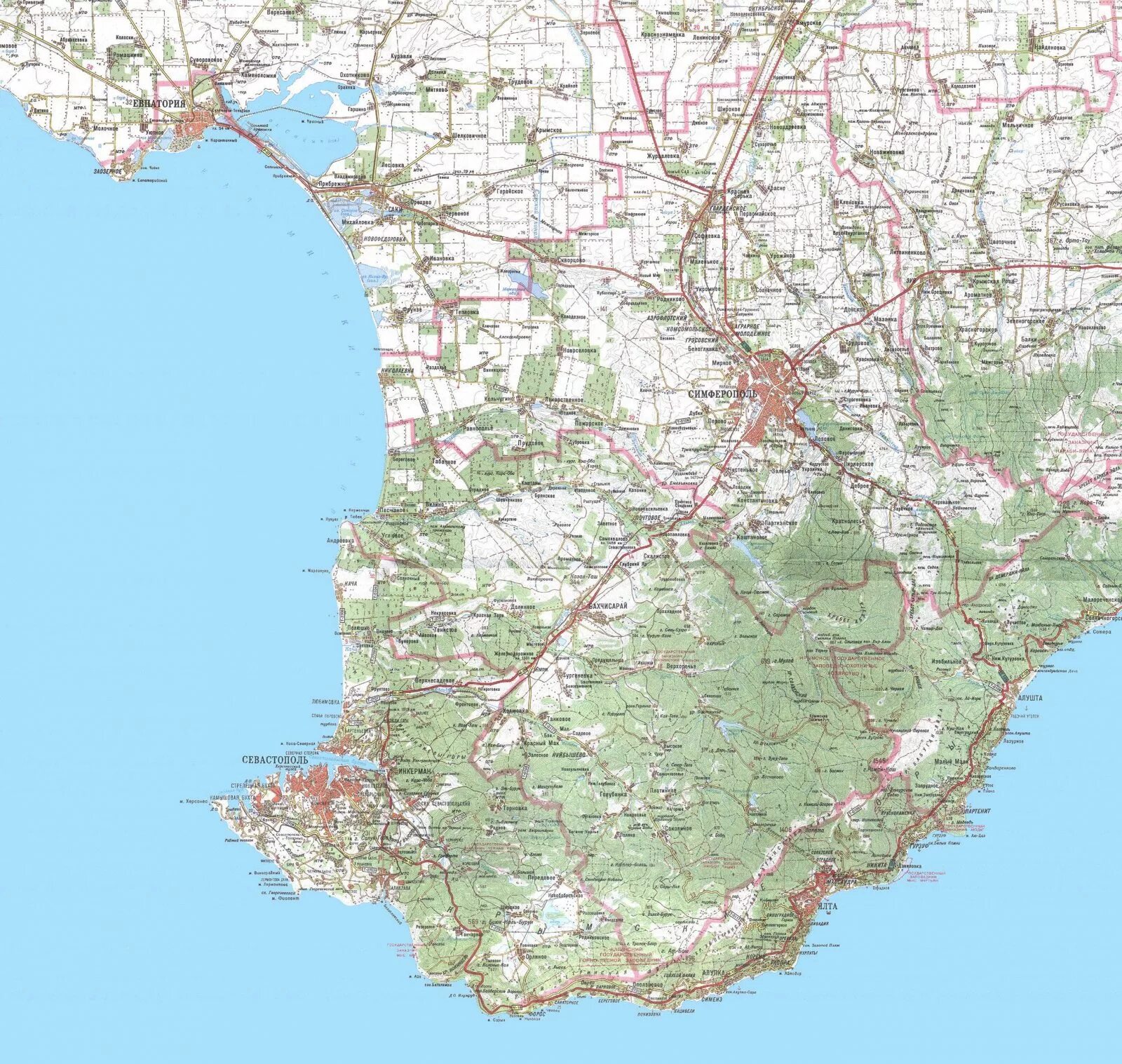 Какие города расположены в крыму. Западный Крым карта побережья подробная. Топографическая карта Крымского полуострова. Топографическая карта Южного берега Крыма. Карта побережья Крыма.