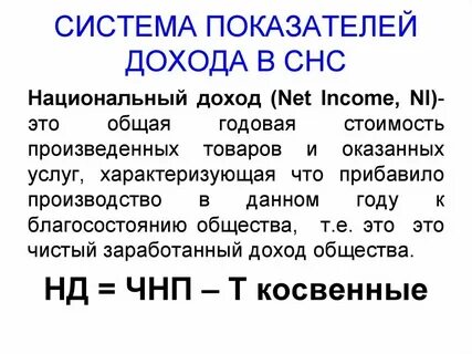 Система показателей доходов