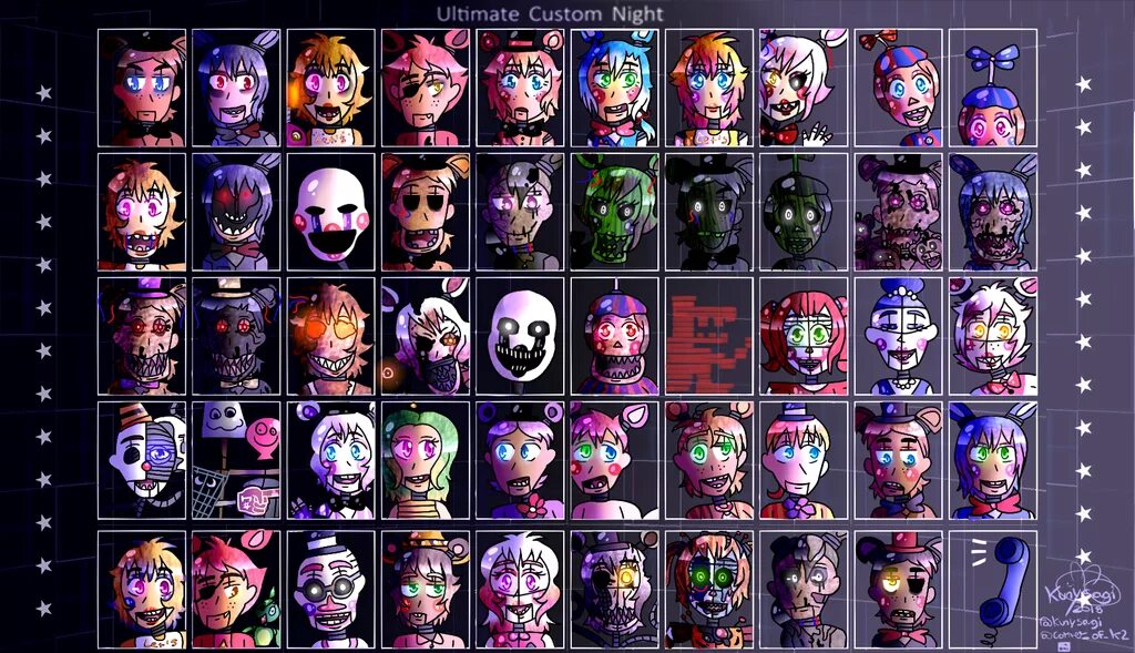 Ultimate custom night аниматроники. Ультимейт кастом Найт. Мультемейт костойнайт. FNAF ультимейт кастом Найт. FNAF Ultimate Custom Night меню.