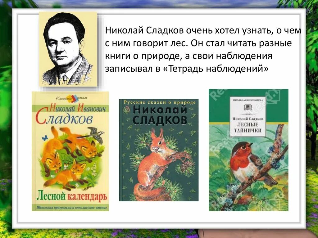 Научно популярные литературные произведения о живой природе. Произведения Сладкова 2 класс.