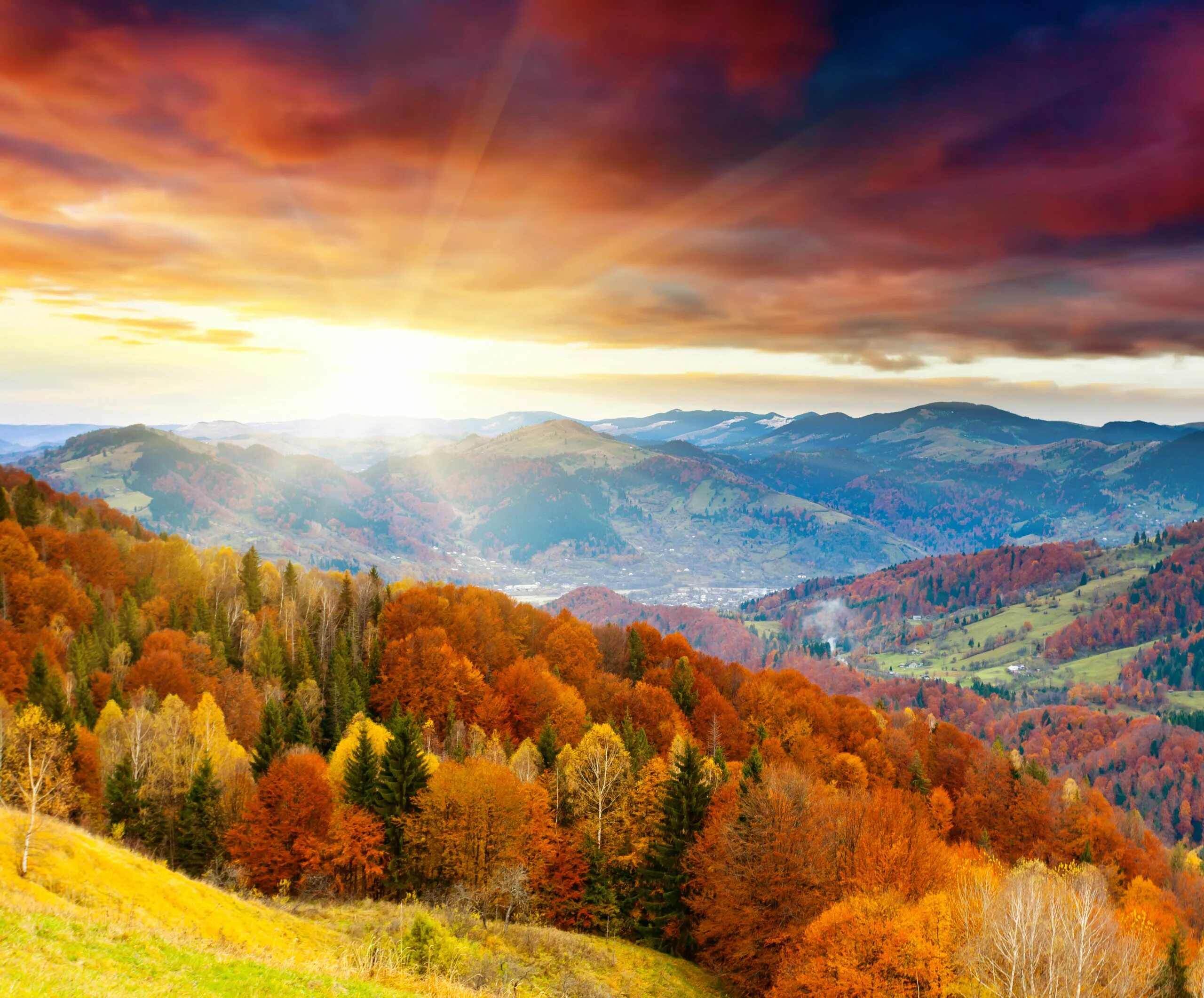 Открытка доброе утро лес. Осень. Пейзаж. Осень в горах. Горы осенью.