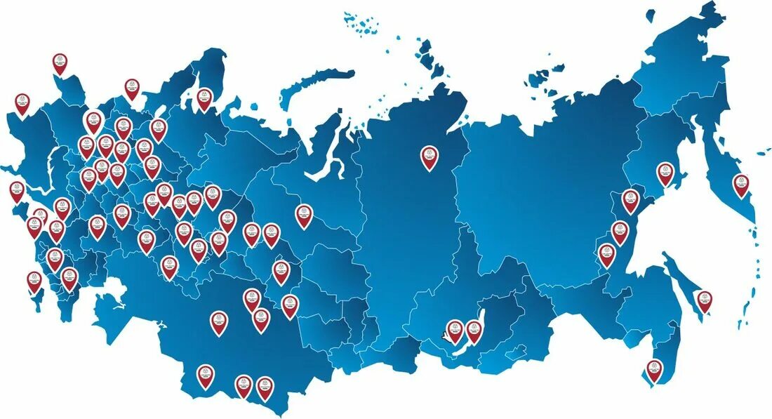Работаем по всей россии. Карта России. Филиальная сеть Россия. Карта филиалов. Отметка на карте.