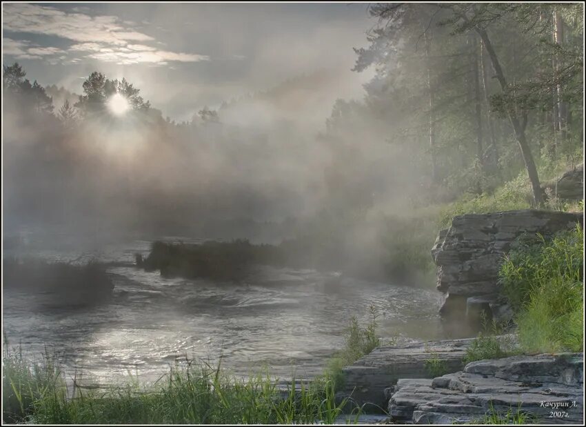 растаял утренний туман. тает туман. туманное утро. тающие туманы. пейзаж в дымке.