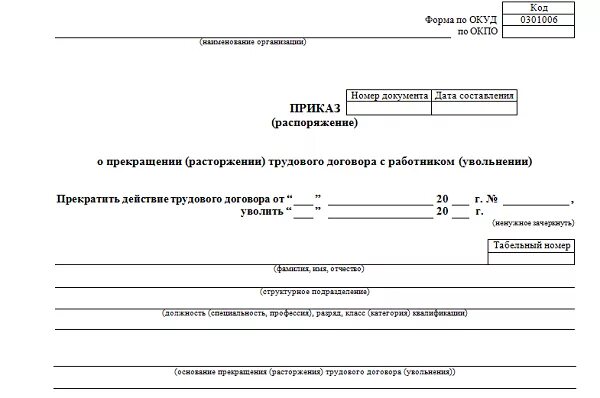 Унифицированная форма т 8. Приказ об увольнении сотрудников форма т-8а. приказ по форме т-8. унифицированная форма приказа т-8. бланк приказа о расторжении трудового договора форма т-8.