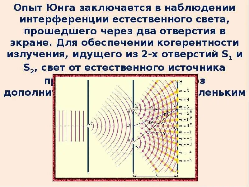 Точка юнга. Опыт Юнга 1802. Интерференция света от двух источников опыт Юнга. Схема опыта Юнга по интерференции света.