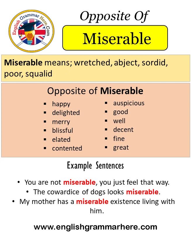 Opposite of mean. Opposite miserable. opposite примеры. what is antonym. miserable синонимы.