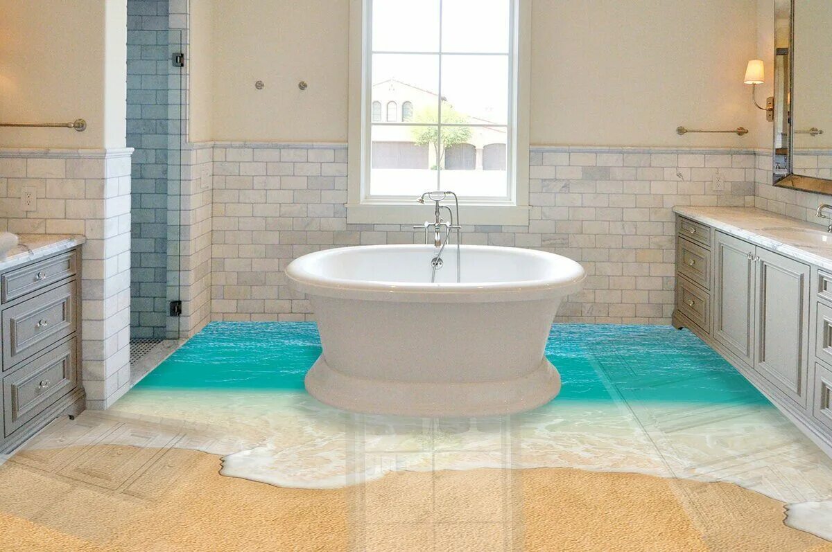 Полы в ванной какие. Красивые полы в ванную. Линолеум для ванной комнаты. Плитка напольная в ванную. 3д полы в ванной.