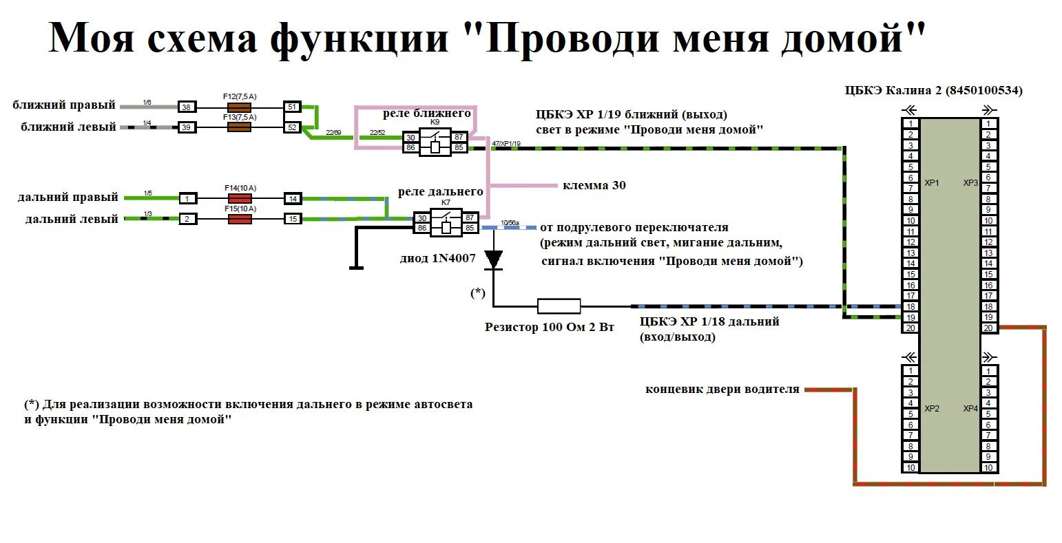 Схема подключения фонарей заднего хода
