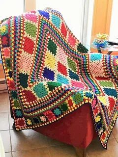 Плед из квадратов из пряжи