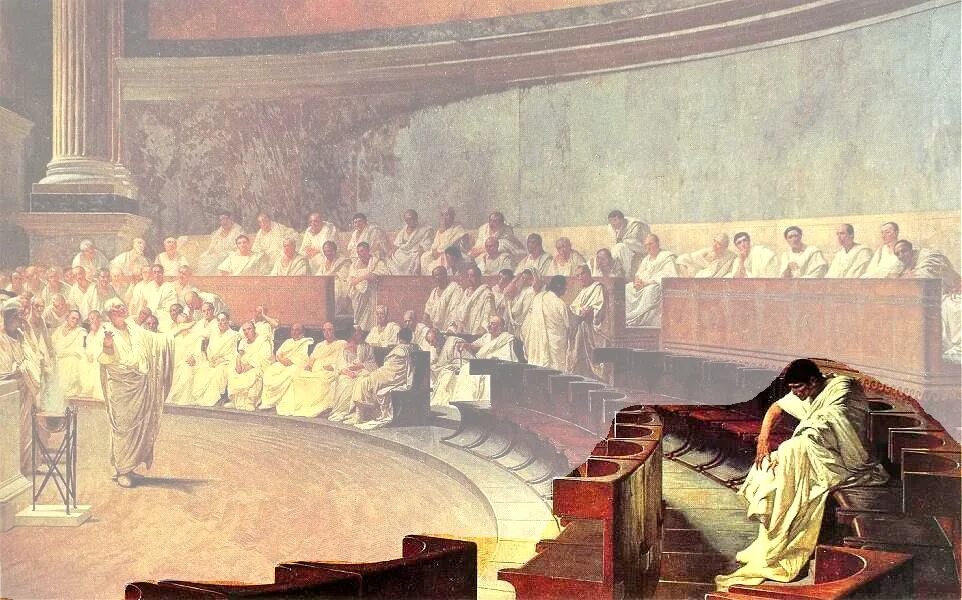 Цицерон первая речь против катилины. Чезаре маккари (1888) заседание римского сената. катилина древний рим. цезарь и катилина. речь против катилины.