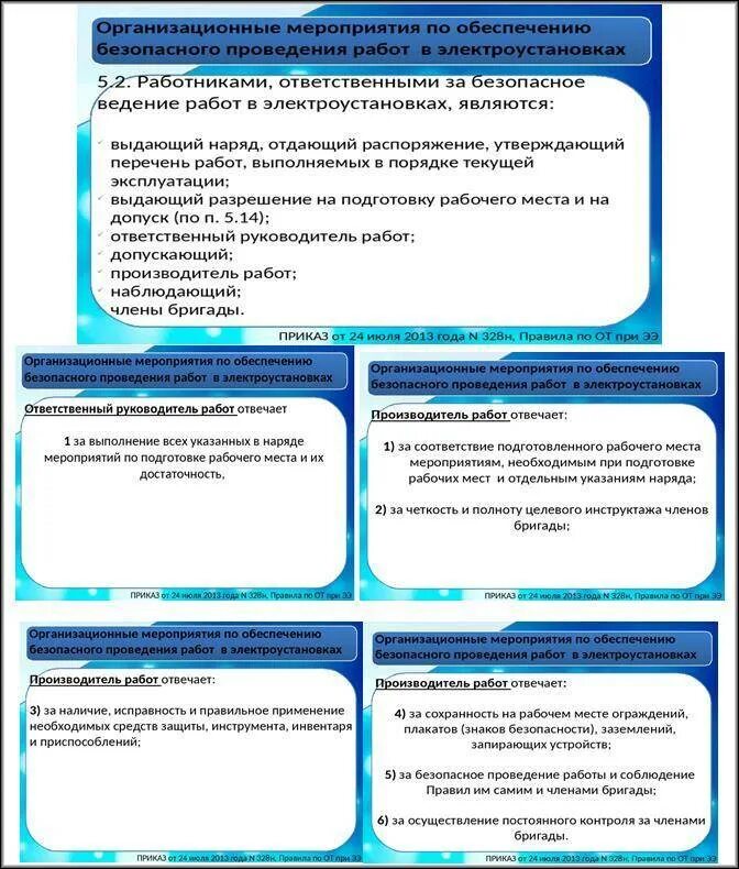 Мероприятия по безопасному ведению работ. Мероприятия по наряду допуску в электроустановках. организационные мероприятия при выполнении работ по наряду-допуску. ответственность допускающего при работе в электроустановках. организационные и технические мероприятия электроустановках до 1000в.