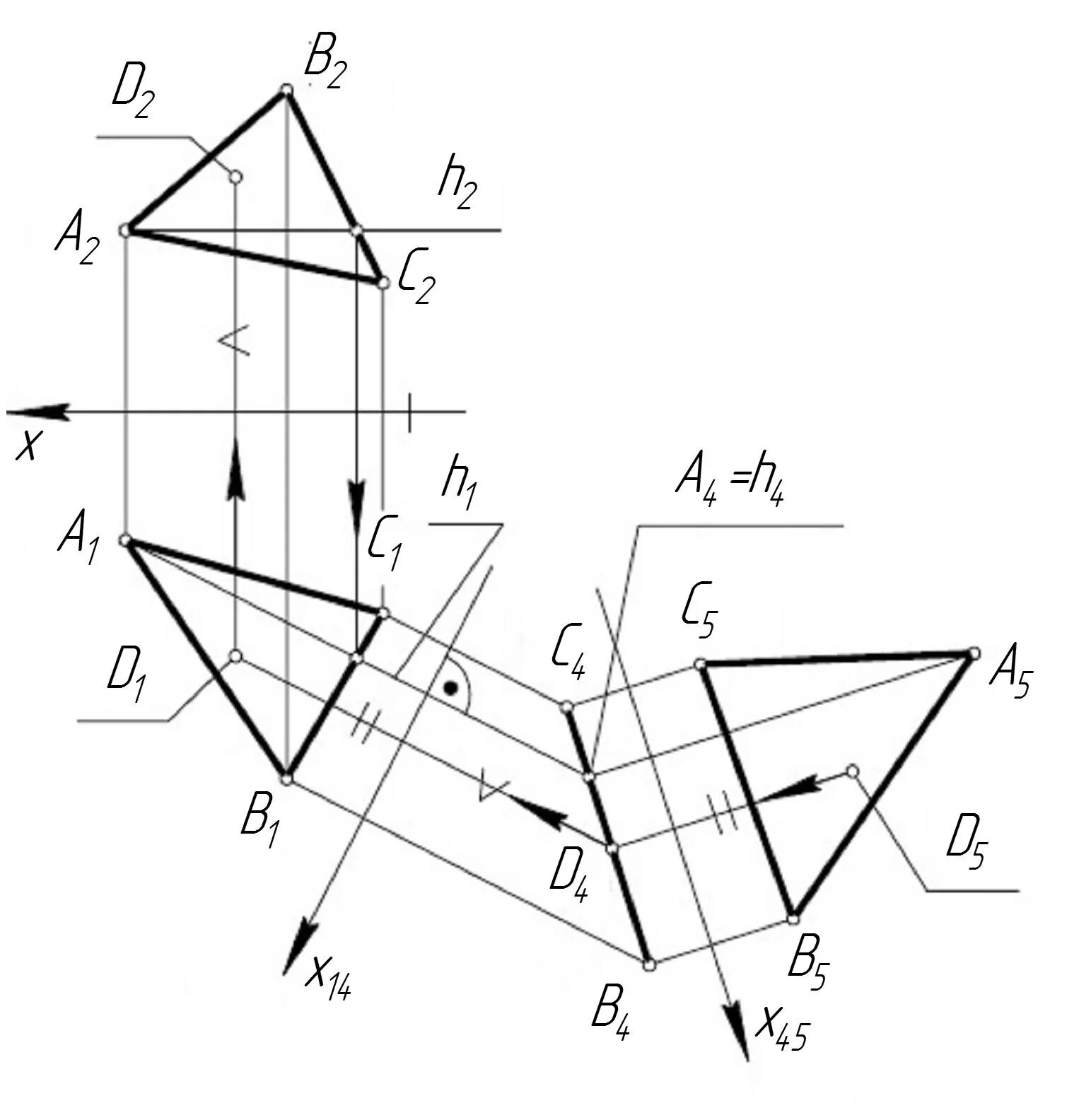 Метод замены плоскостей проекции. Способ замены плоскостей проекций треугольника. Метод плоскостей Начертательная геометрия. Нахождение натуральной величины Начертательная геометрия.