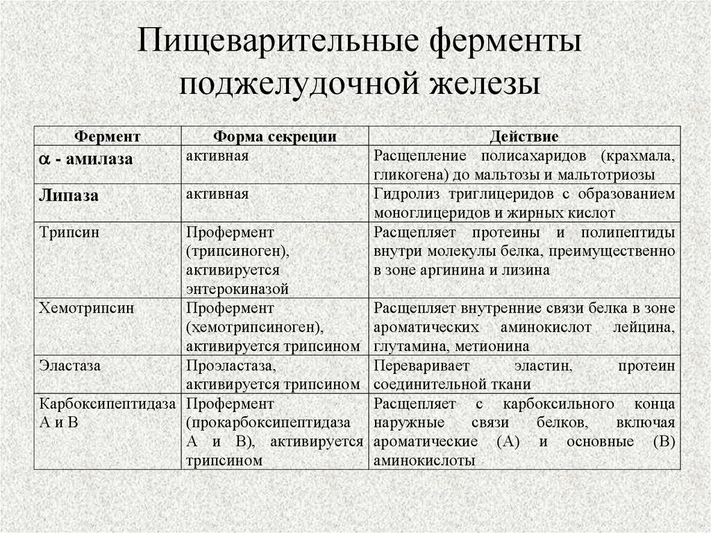 Поджелудочная железа функции ферментов таблица. Пищеварительные ферменты поджелудочной железы. Основные ферменты поджелудочной железы. Ферменты поджелудочной железы и их функции. Эффективные ферменты