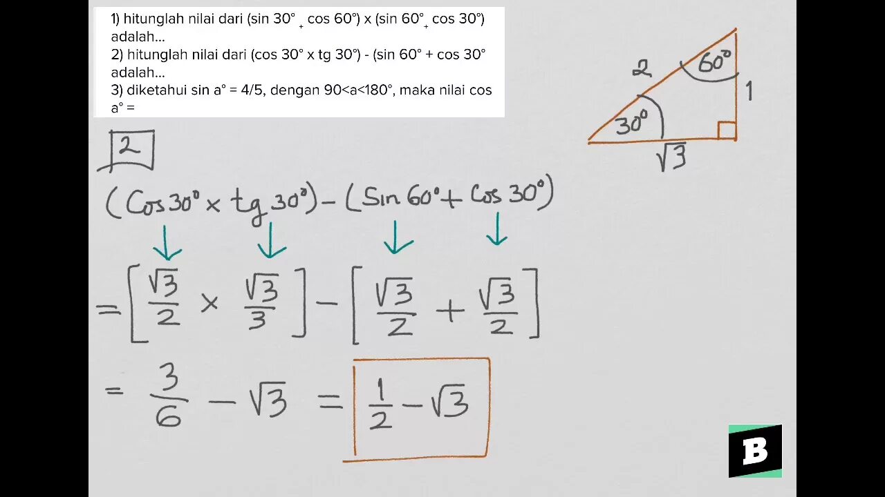 Sin a 60 cos a. Cos 30. sin 30 градусов.
