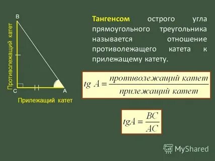 Тангенс отношение прилежащего к противолежащему