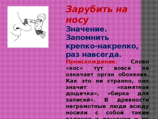 Зарубить на носу предложение. Фразеологизмы про нос. Зарубить на носу значение. Фразеологизм зарубить на носу. Заруби на носу фразеологизм.