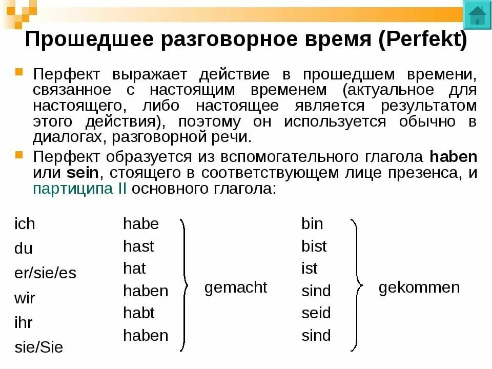 Глаголы прошедшего времени в немецком языке. Как образуется perfect в немецком. Прошедшее время в немецком языке perfekt. Perfect в немецком языке правило. Правило образования perfekt в немецком языке.