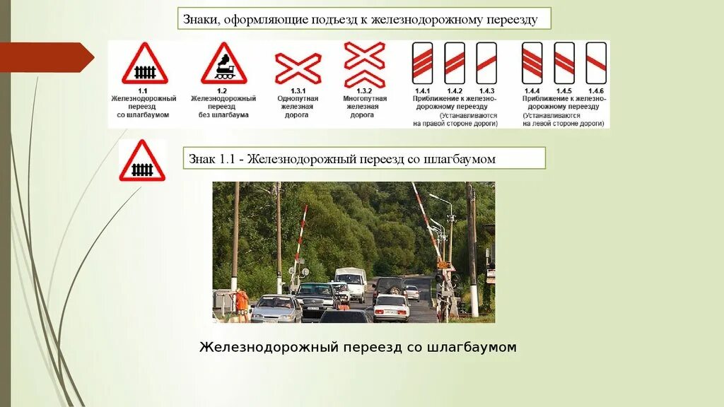 Дорожные знаки на переезде. Предупреждающие знаки 1.1 "Железнодорожный переезд со шлагбаумом". Знак 1.1 ЖД переезд со шлагбаумом. Дорожный знак приближение к железнодорожному переезду без шлагбаума. Знаки перед железнодорожным переездом.