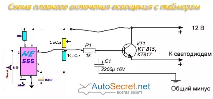 Плавное включение светодиодной. Плавное включение светодиодов 12в. Плавное включение светодиодной ленты 12 вольт схема. Плавный пуск на ne555 схема. Схема плавного пуска светодиодов.