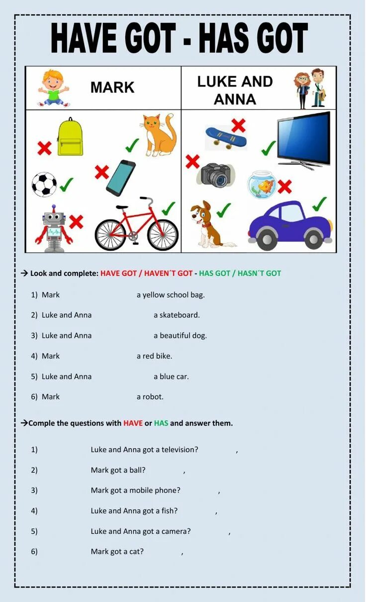 Have got. Have got has got exercises for Kids. Have got has got Worksheets 2 класс. Задания на have has 3 класс.