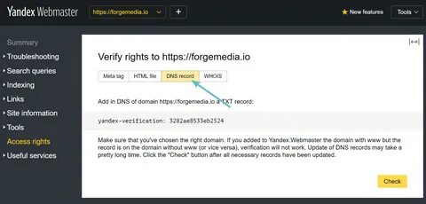 Yandex DNS record 
