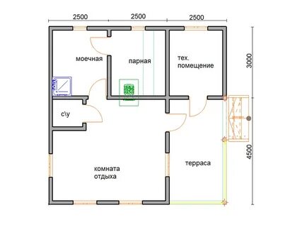 Проект бани из газобетона с террасой