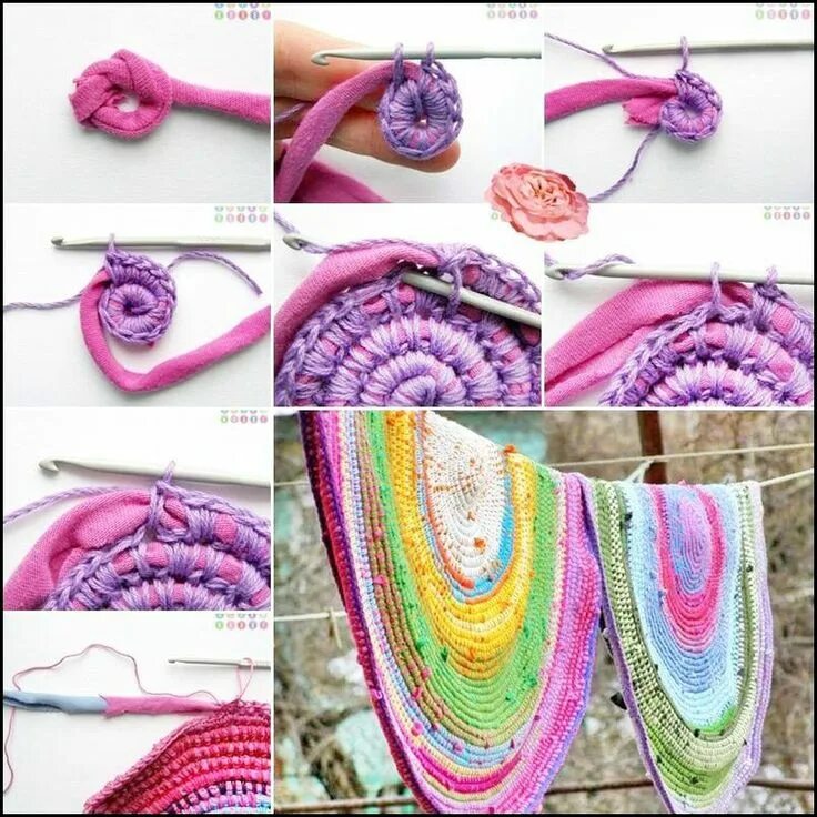 Вязание своими руками самое интересное для женщин. Вязание крючком интересные идеи. Из трикотажных полосок. Рукоделие из трикотажных ниток. Вязание своими руками самое интересное.