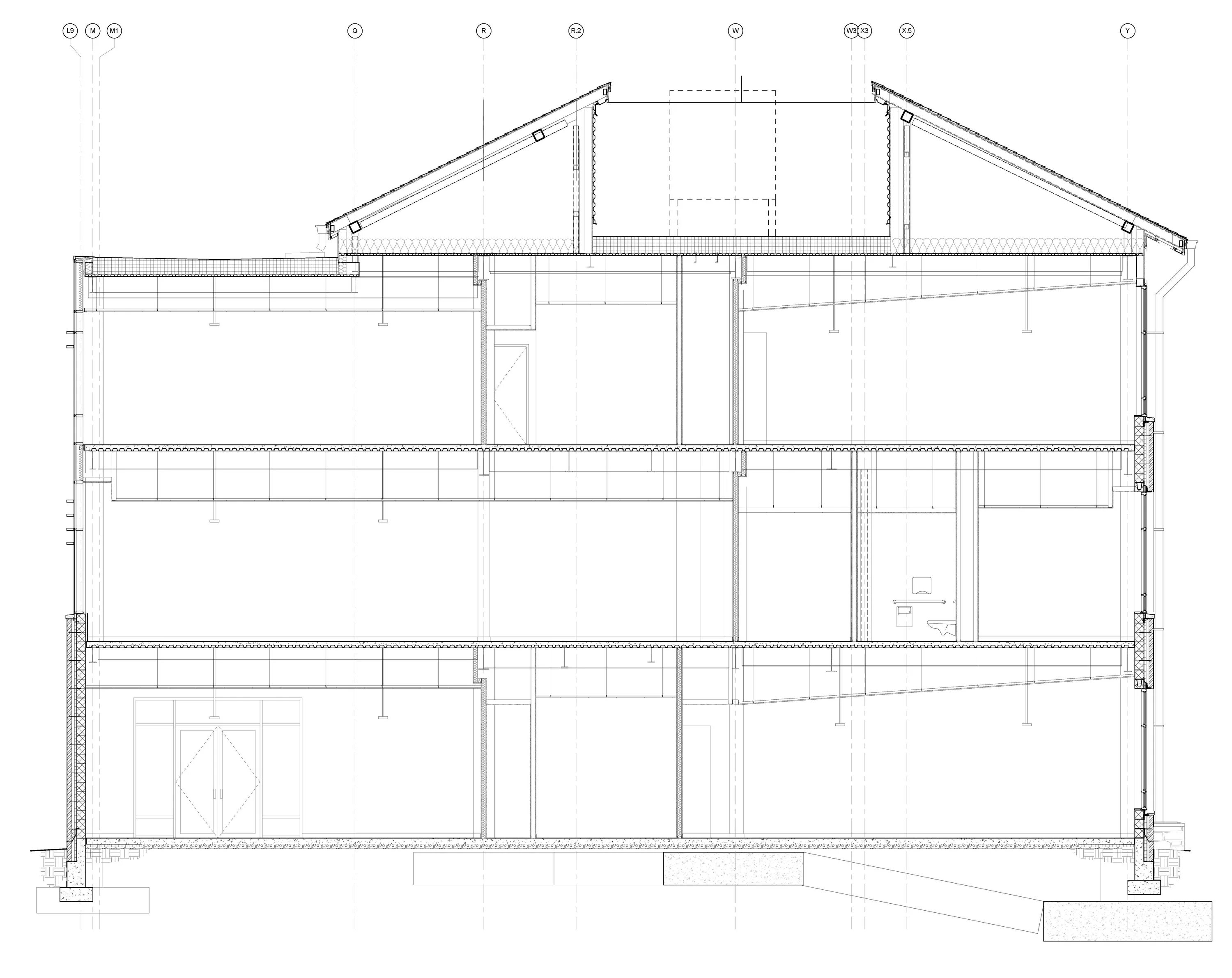 System section. План дома в ревит. wall building section. building section bw. 4 section building plan.