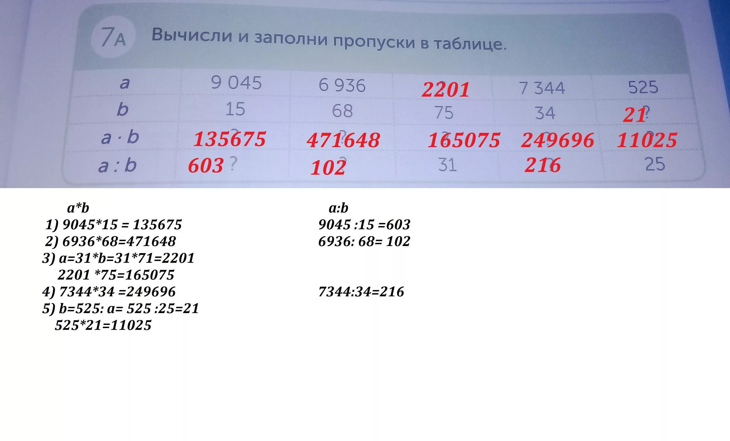Заполни пропуски в таблице вычисления