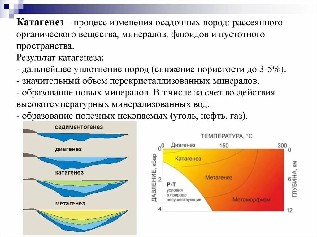 Катагенез. Процессы катагенеза. Основные факторы катагенеза. Стадии катагенеза в геологии. Изменения в результате которых изменяется