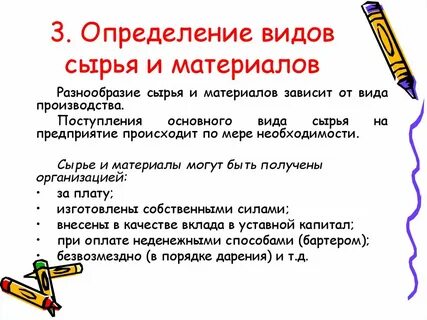 Виды сырья и материалов в производстве