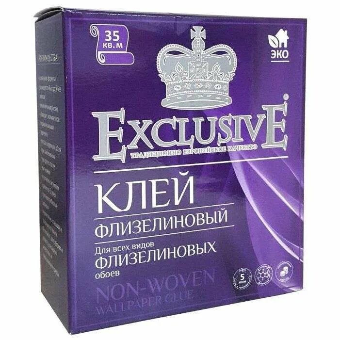 Клей обойный Exclusive Флизелиновый. Клей для обоев Exclusive Флизелиновый non Woven Pro. Клей для флизелиновых обоев 35 м Exclusive. Клей обойный Флизелиновый с короной. Клей для обоев exclusive