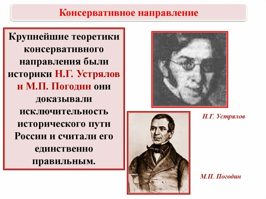 Погодин общественное движение. Консервативное направление. Теоретиками консервативного направления были.