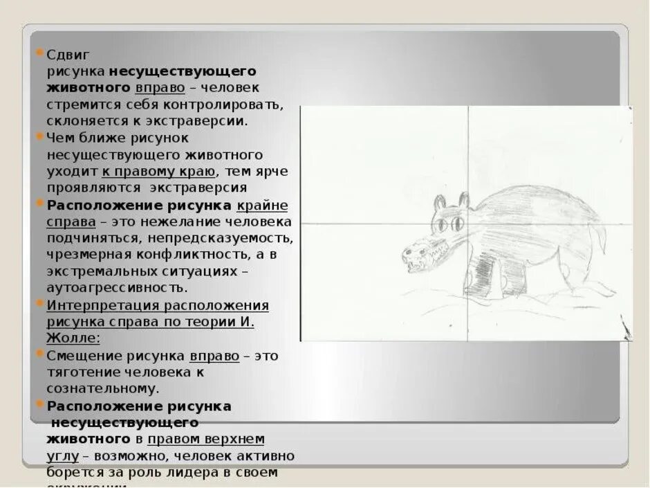 Тест несуществующее животное расшифровка. Проективный рисунок несуществующее животное. Расположение рисунок. Анализ рисунка несуществующего животного. Проективная методика несуществующее животное интерпретация.