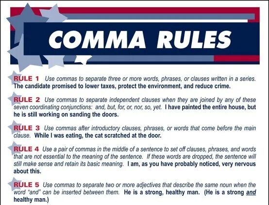Comma use. Comma rules. commas in english. commas in english rules. commas in english conjunctions.