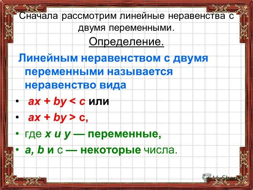 Урок "Системы неравенств с двумя переменными"