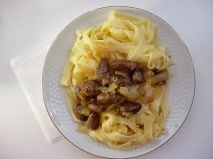 Куриные сердечки с макаронами