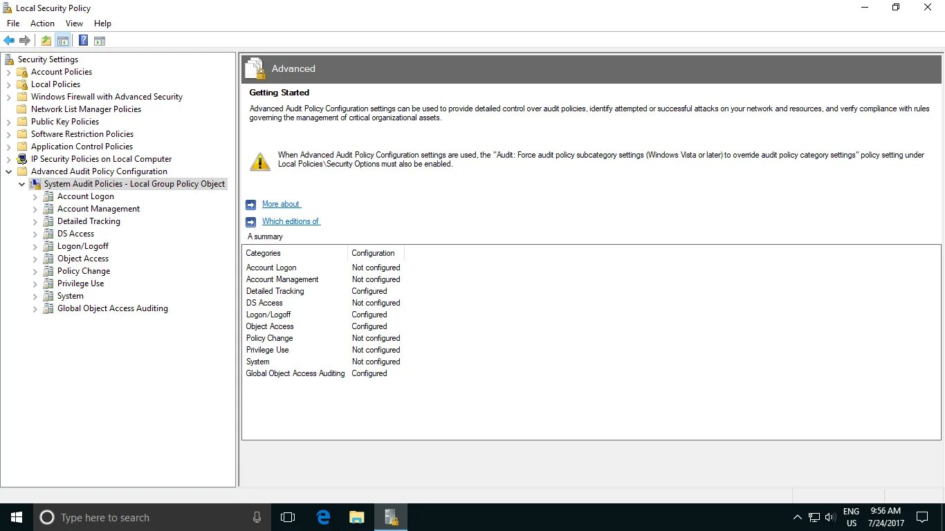 Policy configuration. Local security policy. политика безопасности windows 10. advanced audit policy configuration. аудит windows 10.