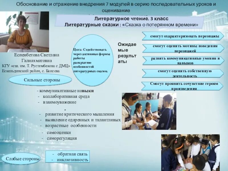 Слайд обоснование внедрения. 7 Модулей эффективного обучения. 7 Модулей поведение. 7 Модуль месяца. Учащиеся на уроке последовательно подвешивали