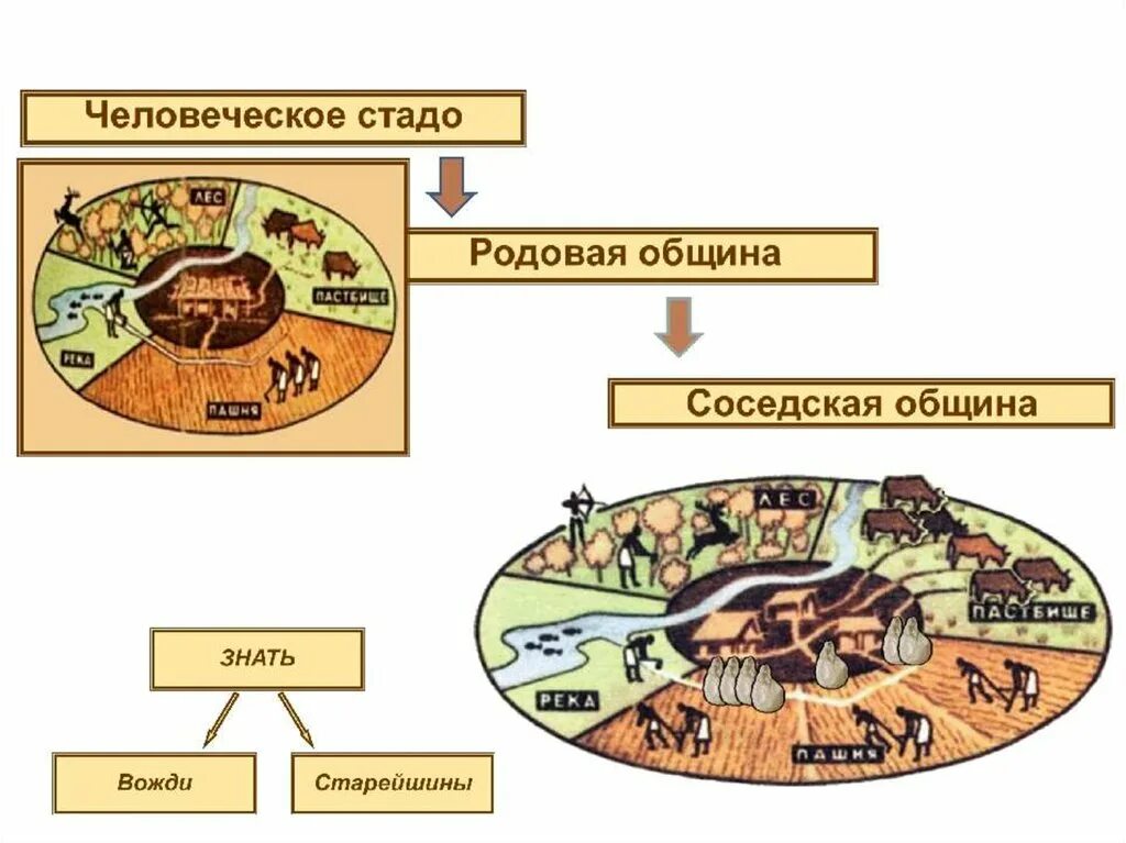 Территориально соседская община. Родовая община это история 5 класс. Родовая община схема. Соседская община это 5 класс. Переход от родовой общины к соседской.