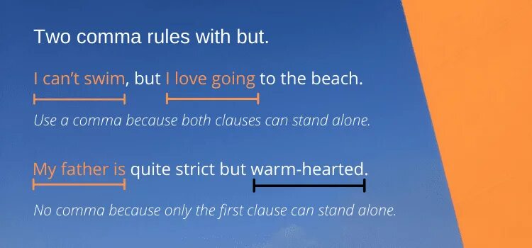 Because comma. Comma before but. comma rules. comma before that. when запятая.