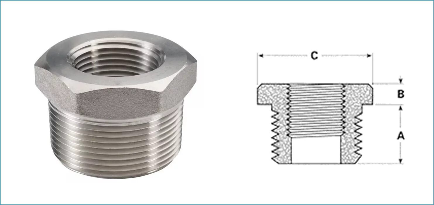 Резьба 51. ASME B16.11 заглушка. Шестигранная ред. втулка NPT M/F f316l 3/4" x 1/2"/hex Red. Bushing NPT M/F f316l 3/4" x 1/2". Hexagonal Bushing f/m Nickel Plated 260044n100400h. Threaded Bushing / Футорка нв 11/2"х11/4".