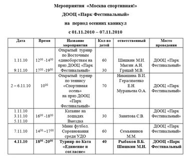 Названия физкультурных мероприятий