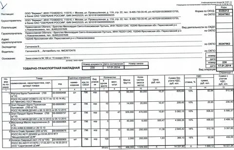 Образец торг 12 заполненный с подписями