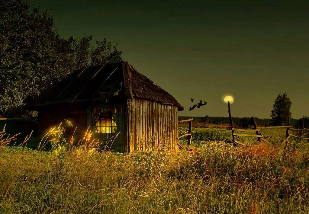 Когда будет вечер в деревне. Вечер в деревне. Ночь в деревне. Домик в деревне. Ночной сельский пейзаж.