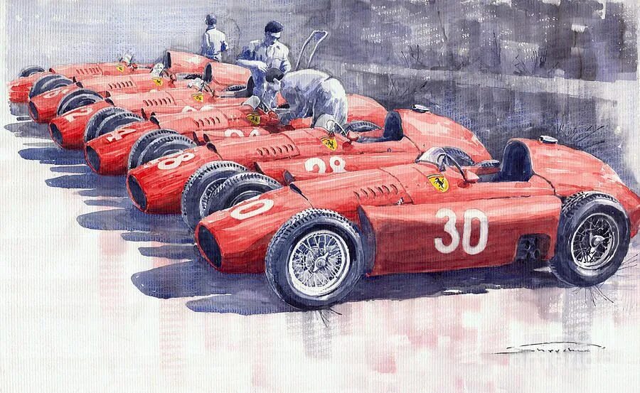 Лянча против феррари. Ferrari d50 1956. Formula 1 1956 Fangio Lancia. Ретро гоночные автомобили. Картина машина.