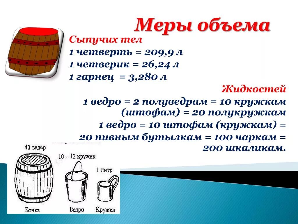 Сколько литров в 1 году. Старорусские меры объема жидкости. Старинные русские меры объема. Единицы измерения объема жидкости. Меры объема жидкости таблица.