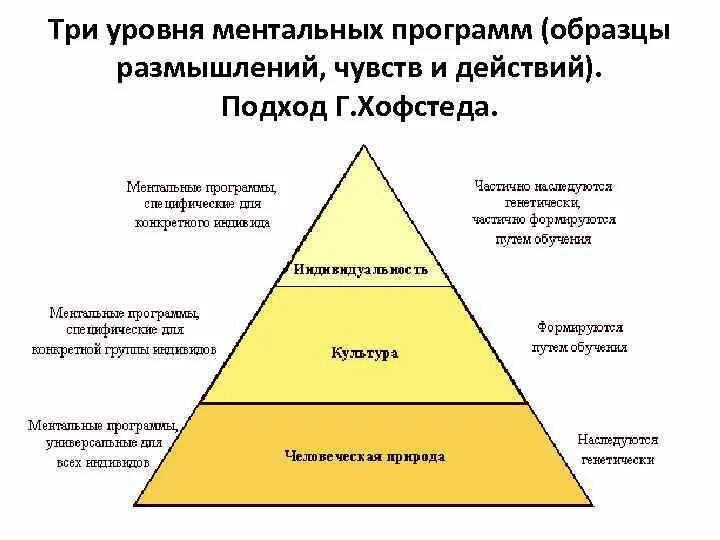 Ментальный уровень это простыми. Концепция ментальных программ г Хофстеде. Уровни организационной культуры. Типология культур по Хофстеде. Три уровня.